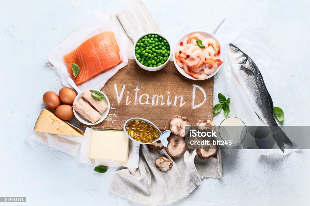Foods rich in natural vitamin D Foods rich in natural vitamin D. Balanced diet nutrition. Healthy eating concept. Vitamin D Stock Photo