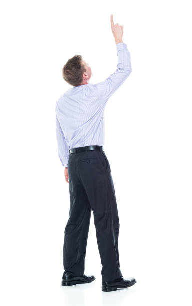 istock Handsome businessman dressed in nice clothing - pointing up 1147457478