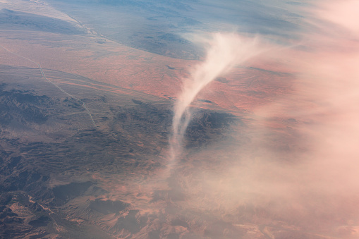 Aerial image of tornado and wind gust from a plane