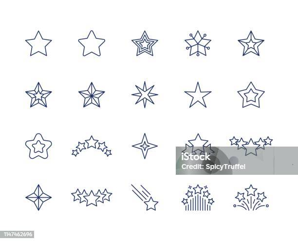 Star Line Icons Premium Sparkle Symbols Set Falling Shooting Stars Favorite Or Like Icon Premium Quality Vector Star Shapes Design Stock Illustration - Download Image Now