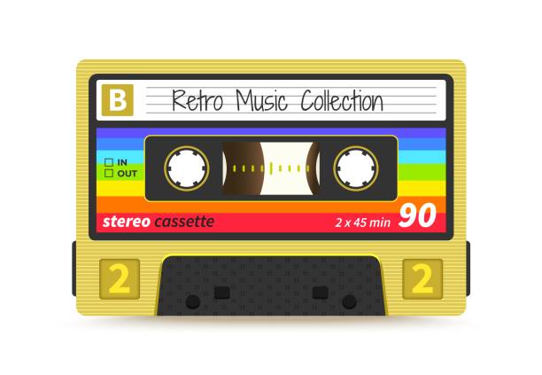 kaseta retro. vintage 1980 mix tape, technologia stereo nagrywania dźwięku, old school dj rave party. projekt etykiety taśmy wektorowej - dancing school stock illustrations