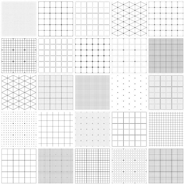 Seamless graph paper Set of graph paper. Lines and dots, dotted grid paper, dashed lines. Grid seamless patterns. Vector geometric backgrounds. One color - black. grid pattern stock illustrations