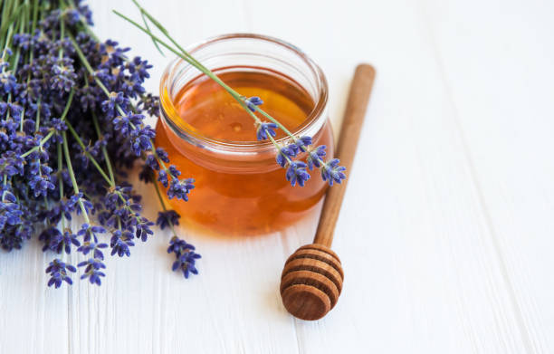 istock Jar with honey and fresh lavender flowers 1147465879