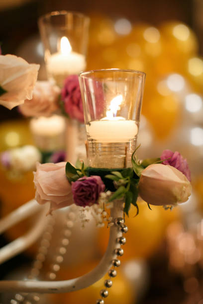 istock Flower and candles decoration in wedding banquet reception 1147467062