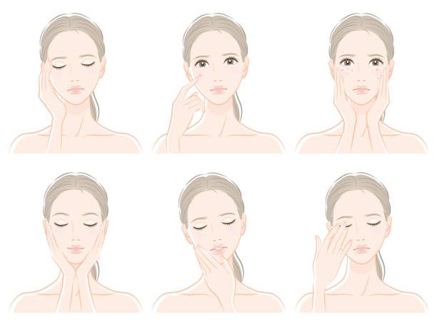 Illustration of a woman doing skin care Female upper body vector illustration freckle stock illustrations