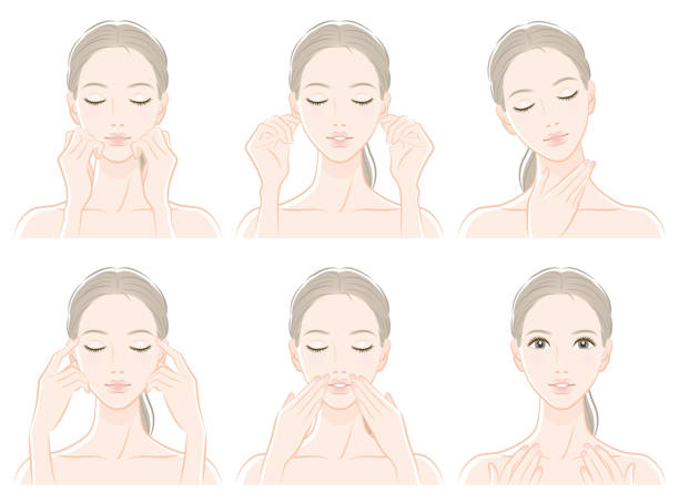 Illustration of a woman doing skin care Female upper body vector illustration massaging illustrations stock illustrations