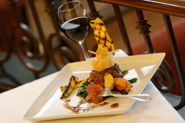 istock Roasted fillet mignon with zucchini, spinach and mashed potatoes. 1147469415
