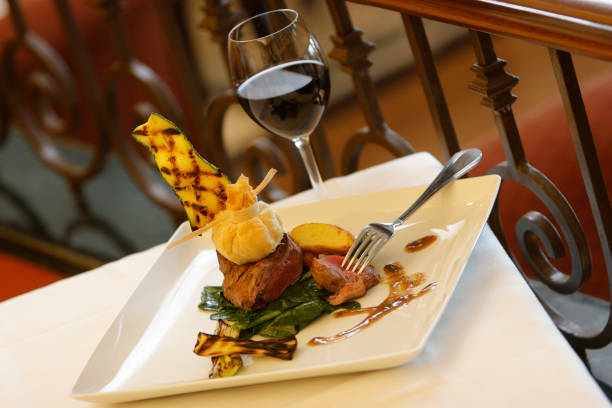 istock Roasted fillet mignon with zucchini, spinach and mashed potatoes. 1147469438