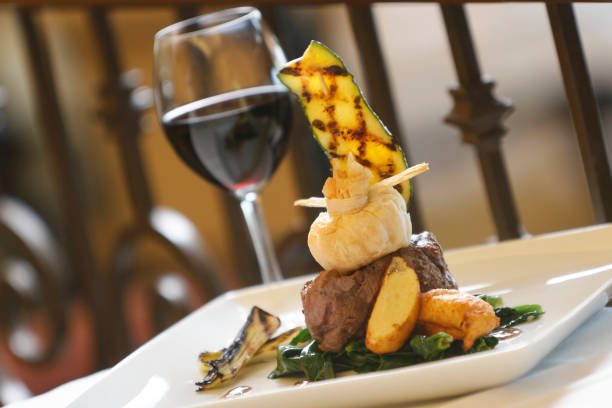 istock Roasted fillet mignon with zucchini, spinach and mashed potatoes. 1147469472