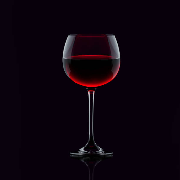Glass of red wine on black. 3d render