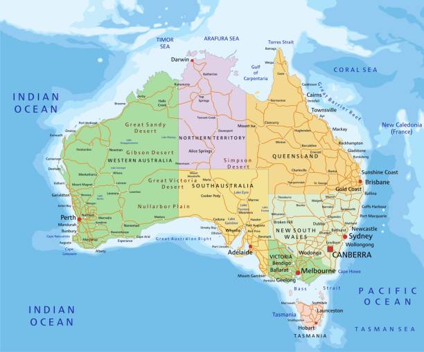 illustrations, cliparts, dessins animés et icônes de australie-carte politique modifiable très détaillée. - queensland