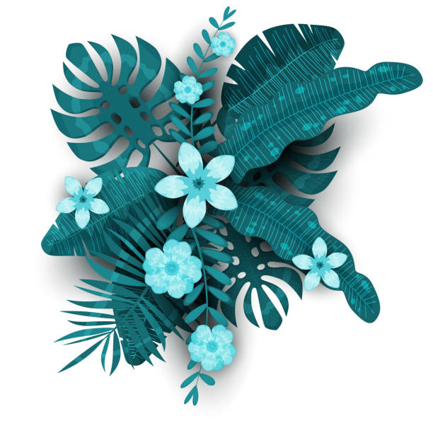istock Summer trendy template exotic plants and hibiscus flowers tropical background. Trend pattern jungle. Vector, illustration, isolated, poster, banner, flyer, invitation 1147473509