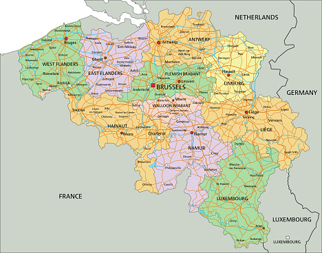 Belgium Highly Detailed Editable Political Map With Labeling Stock ...