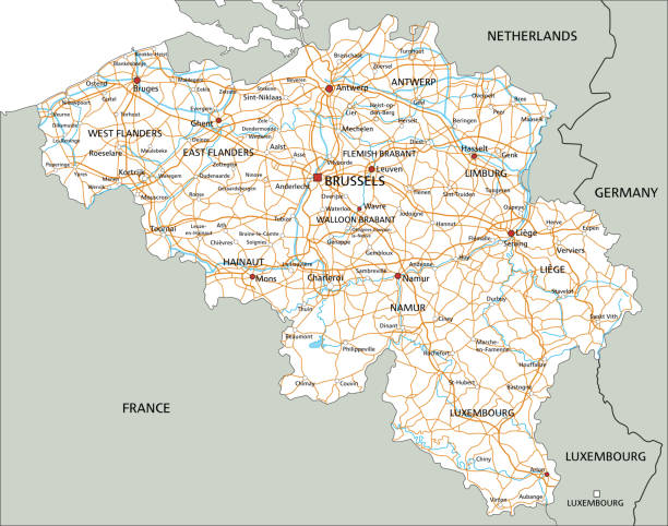 레이블이 높은 상세한 벨기에도로 지도. - belgium stock illustrations