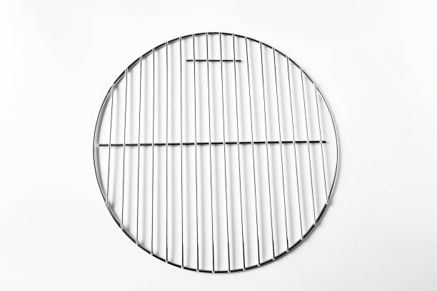 Top view object  BBQ equipment   with grill circle on white background stock photo