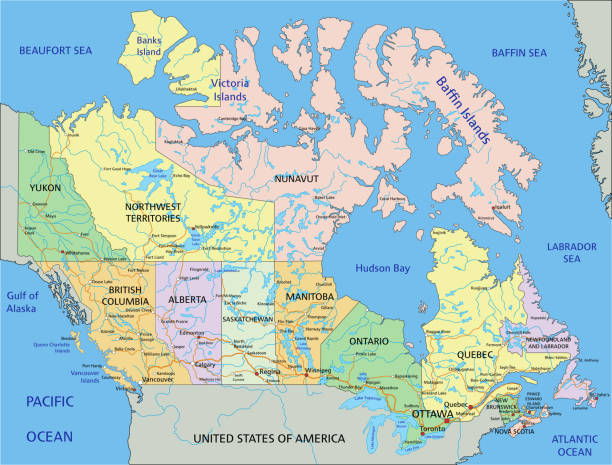 Canada - Highly detailed editable political map with labeling. Canada - Highly detailed editable political map with labeling. Organized vector illustration on seprated layers. british columbia map cartography canada stock illustrations