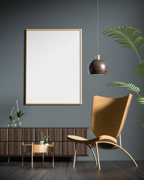 istock Mock up poster frame in scandinavian style interior. Minimalist interior design. 3D illustration. 1147477429