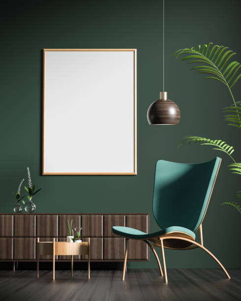 istock Mock up poster frame in scandinavian style interior. Minimalist interior design. 3D illustration. 1147477667