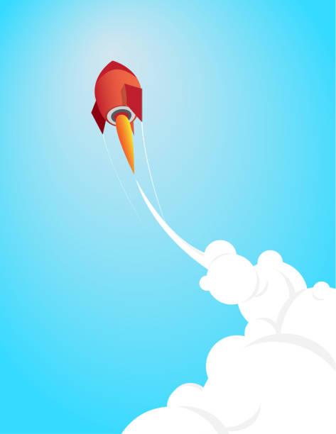 istock Red rocket right after start heading towards to sky leaves behind clouds of smoke. 1147477829