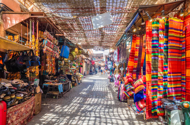 Jamaa El Fna Market Souvenirs on the Jamaa el Fna market in old Medina, Marrakesh, Morocco north africa photos stock pictures, royalty-free photos & images