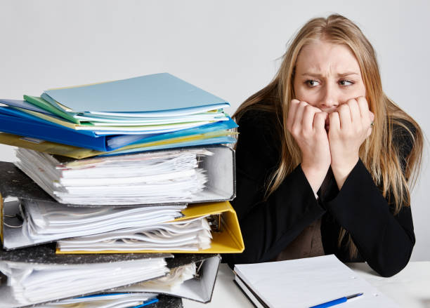 istock Worried young blonde office worker is overworked 1147479212