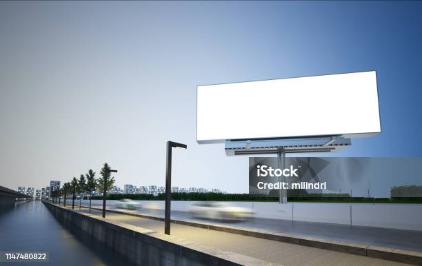 Billboard Mockup On Highway Stock Photo - Download Image Now - Billboard, Template, Highway