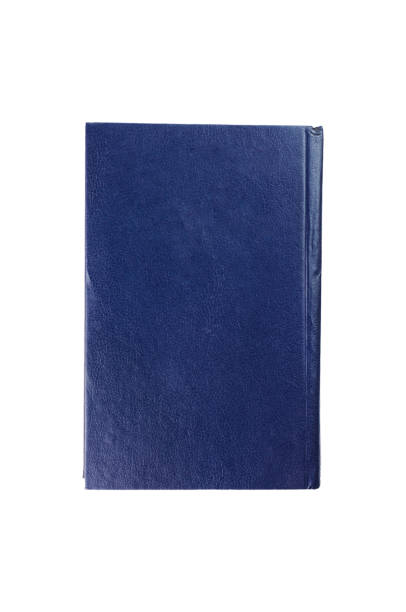 istock One blue color old blank book with hardcover isolated on white background. Top view 1147481186