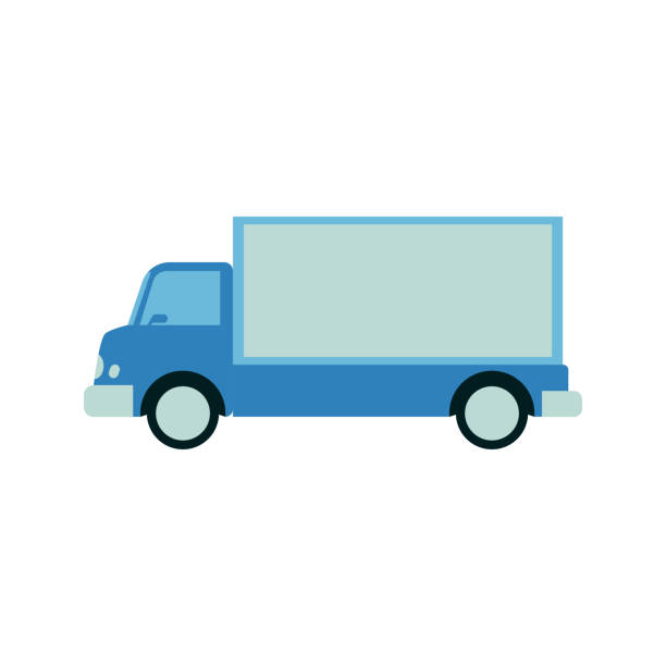 lkw und versand blauen lkw mit anhänger seitenansicht. - truck pick up truck side view car stock-grafiken, -clipart, -cartoons und -symbole