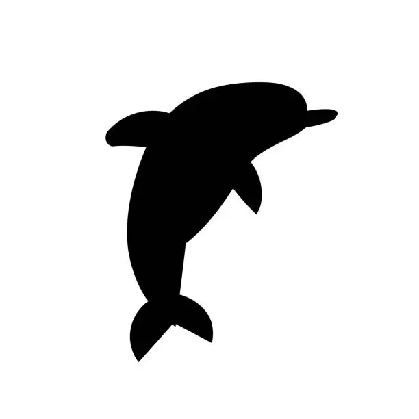 Vector illustration of Silhouette of dolphin vector illustration, isolated black object on white background, sea creature.