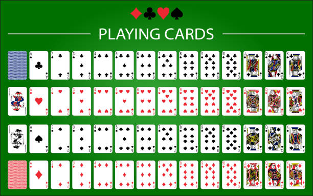 ilustrações de stock, clip art, desenhos animados e ícones de poker set with isolated cards on green background - poker cards royal flush heart shape