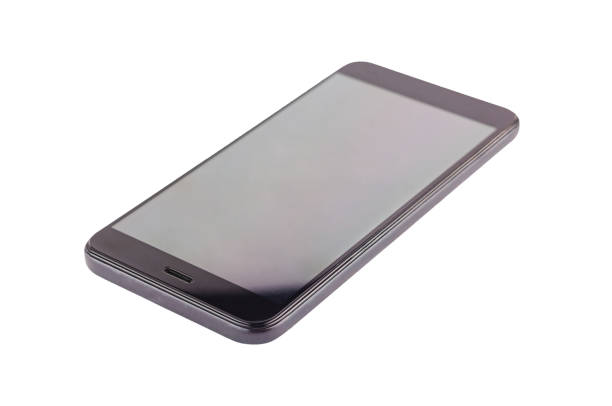 istock Single black smartphone with blank screen isolated on white background. Clipping path 1147485094