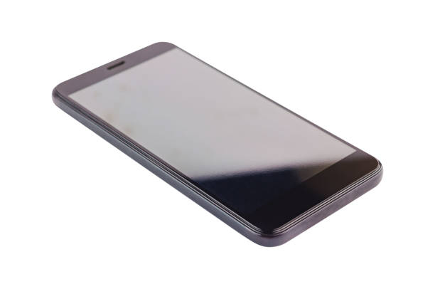 istock Single black smartphone with blank screen isolated on white background. Clipping path 1147485096