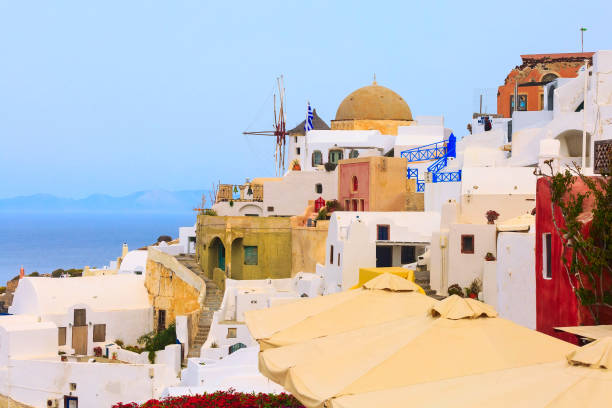 istock Oia windmill in Santorini island in Greece 1147491019