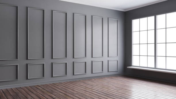 istock Dark interior corner with classical wooden molding. 1147503239