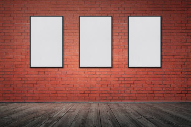 istock Empty old grungy room with red brick wall and wooden floor 1147503281