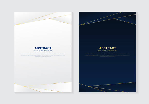 ilustrações de stock, clip art, desenhos animados e ícones de cover brochure template header and footers polygonal pattern luxury style on dark blue and white background with golden lines. you can use for letterhead, poster, banner web, print, leaflet, flyer, etc. - convite