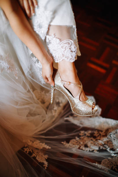 istock Bride wearing wedding heels on wedding day 1147506153