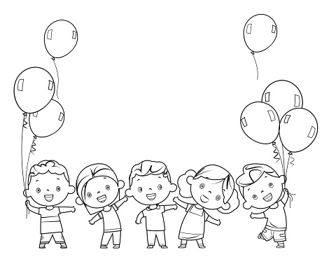 Vector coloring book, happy kids together