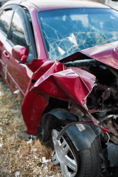 Damaged car after the accident stock photo