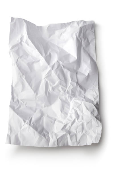 office: crumpled white paper isolated on white background - crumpled paper document frustration imagens e fotografias de stock