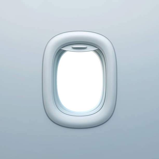 empty aircraft porthole, airplane window - airplane porthole imagens e fotografias de stock