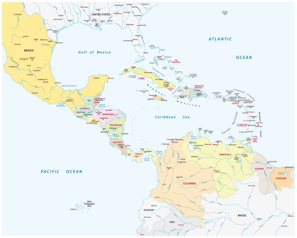 Association of Caribbean States map Association of Caribbean States map caribbean stock illustrations