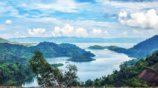 Lake Kivu Lake Kivu, one of the largest of the African Great Lakes, In Rwanda lake kivu stock pictures, royalty-free photos & images