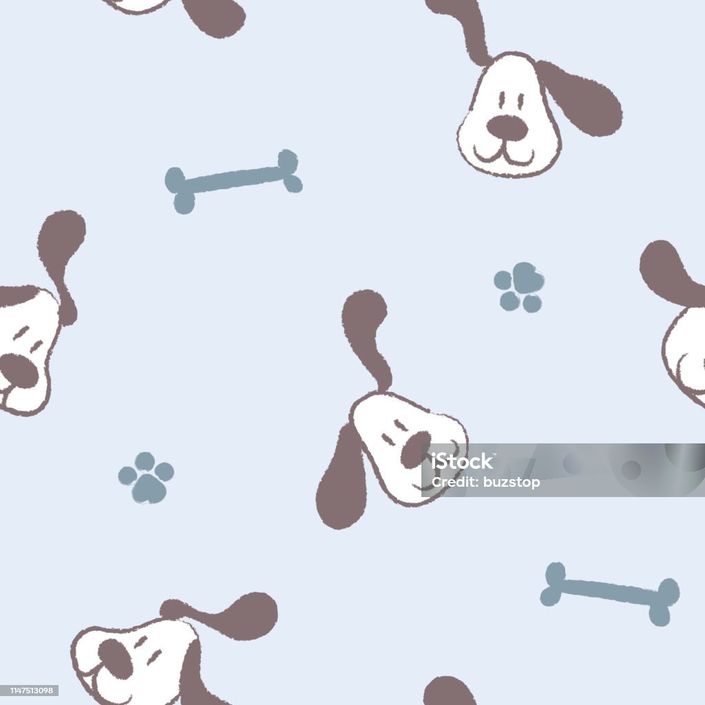 seamless pencil doodle hand drawing grunge line art animal pet dog repeat pattern with bone and paw foot print in blue background seamless pencil doodle hand drawing grunge line art animal pet dog repeat pattern with bone and paw foot print in blue background,  flat vector illustration design Animal stock vector