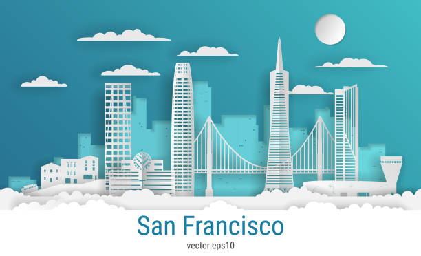 Paper cut style San Francisco city, white color paper, vector stock illustration. Cityscape with all famous buildings. Skyline San Francisco city composition for design Paper cut style San Francisco city, white color paper, vector stock illustration. Cityscape with all famous buildings. Skyline San Francisco city composition for design san francisco california stock illustrations