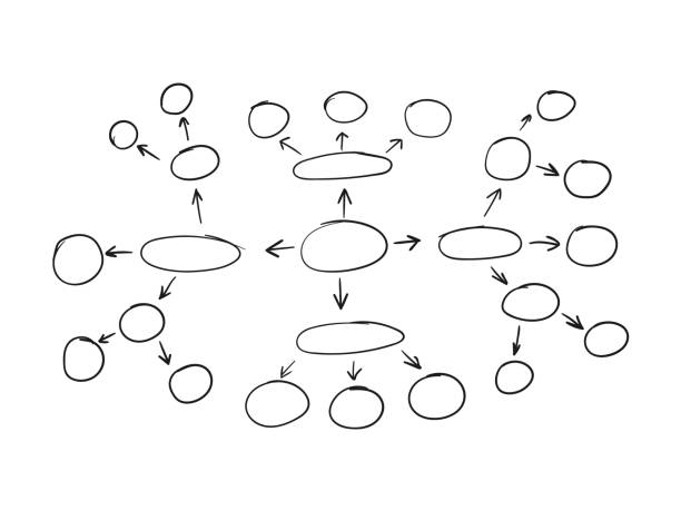 ilustrações, clipart, desenhos animados e ícones de mapa da mente do esboço do vetor, planta desenhada mão, planeamento de negócio. - mindmap