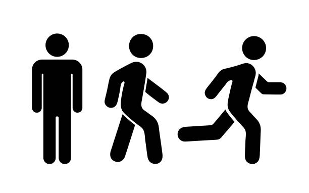 ilustraciones, imágenes clip art, dibujos animados e iconos de stock de el hombre se levanta, camina y ejecuta el icono. ilustración vectorial - runner