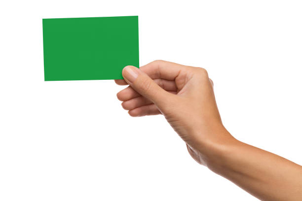 istock Green card in woman's hand 1147520053