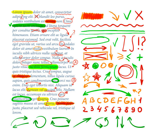 ilustrações de stock, clip art, desenhos animados e ícones de vector correction marks set, colorful design elements. - controlo de qualidade