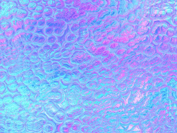Photo of Colorful Holographic Foil Faceted Crystal Bubble Pattern Blue Purple Teal Pink Pearl Background Abstract Snake Reptile Lizard Skin Crocodile Leather Texture